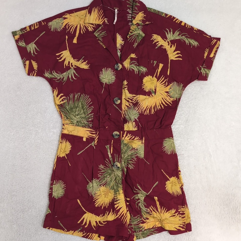 NEW Free People Maroon Malibu Tropical Print Shorts Romper Women's XS NWT $108